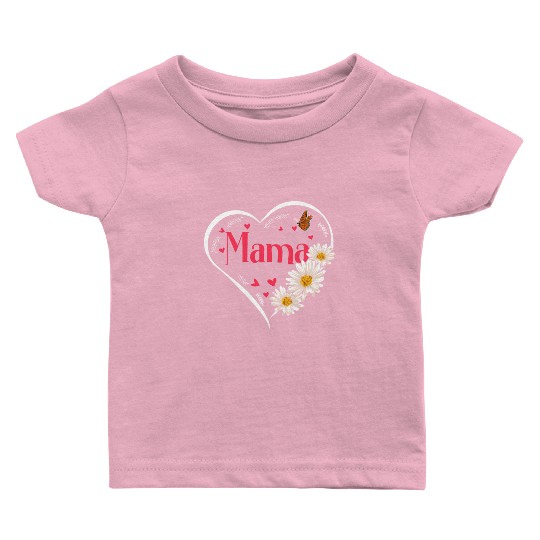Mama Daisy Flower Heart Women Baby T Shirts