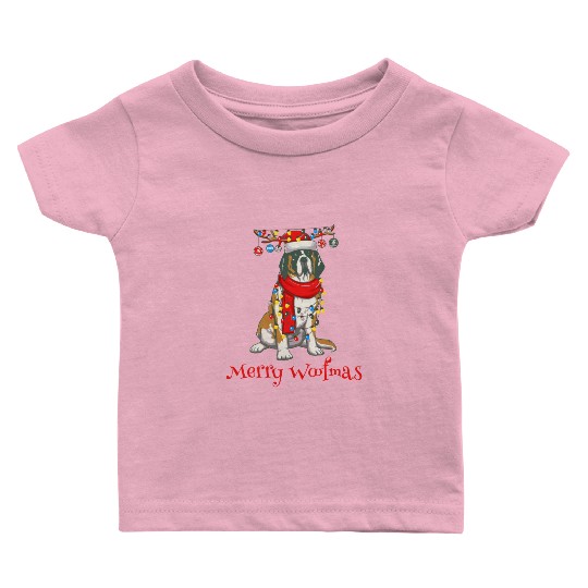 Christmas Saint Bernard Dog Holiday Lights Merry W Baby T Shirts