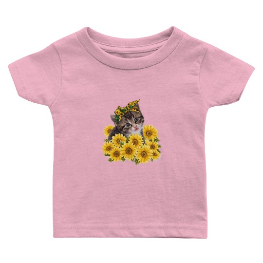 Sunflower Cat Lover Cute Kitten Lady Gift Baby T Shirts