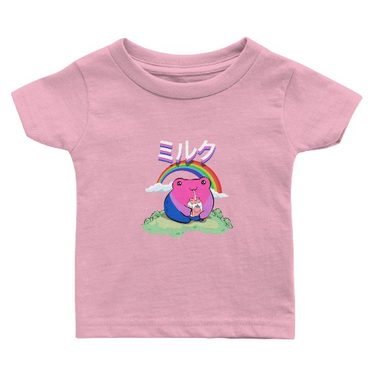 Kawaii Frog Strawberry Milk Bisexual Pride Flag Baby T Shirts