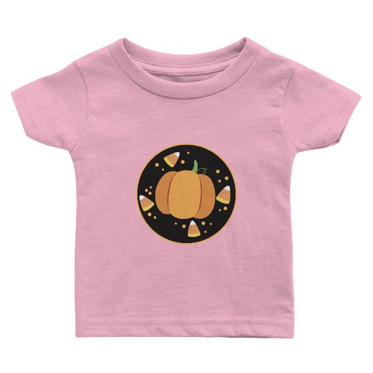 Pumkpin on a circle with candy corn Baby T Shirts