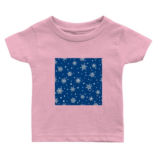 Modern Navy Blue Snowflakes Pattern Baby T Shirts