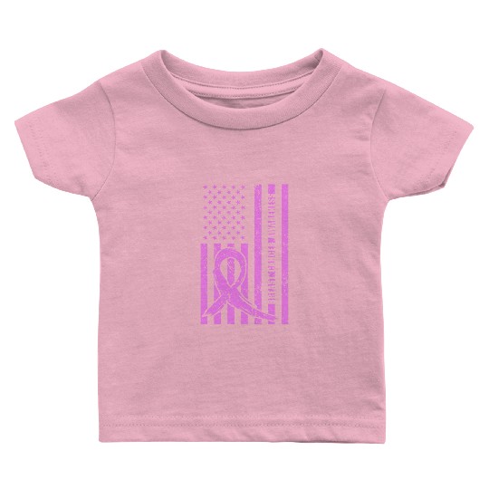 Pink Ribbon Breast Cancer Awareness US Flag Baby T Shirts