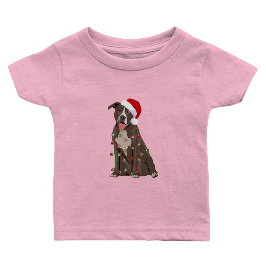 Pittie Pitbull Christmas Lights Xmas Dog Lover Baby T Shirts