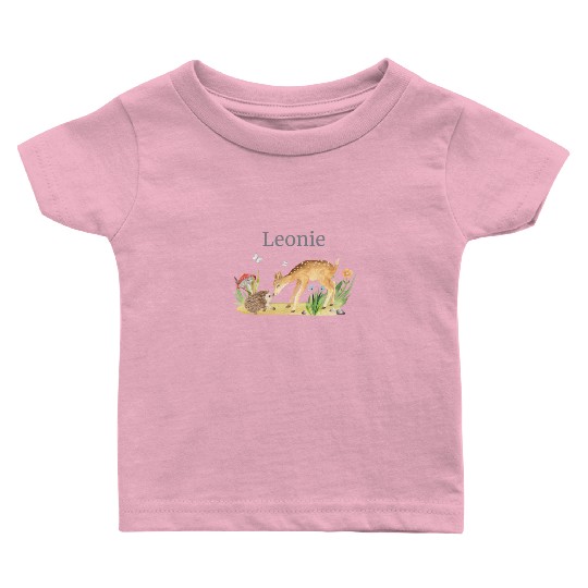 Forest Animal Deer Hedgehog Flowers Name Leonie Baby T Shirts