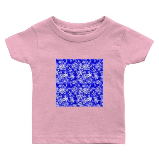 Navy Blue White Snowflakes Pattern Baby T Shirts
