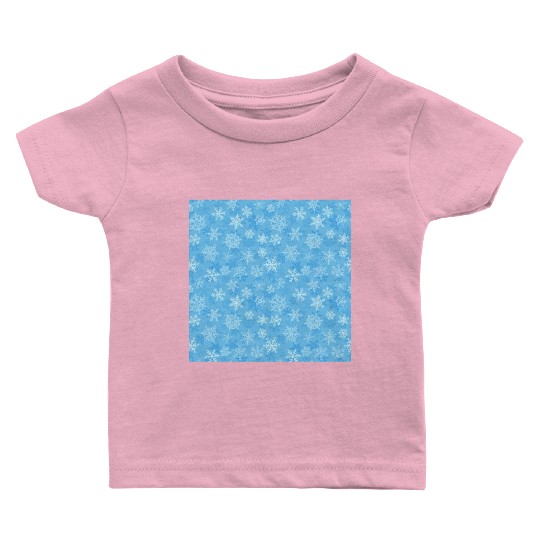 Pretty Light Blue Snowflakes Pattern Baby T Shirts