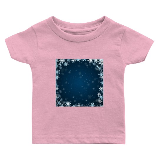 Navy Blue White Snowflakes Pattern Baby T Shirts