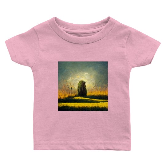 Lion meditate on sunrise, painting Baby T Shirts