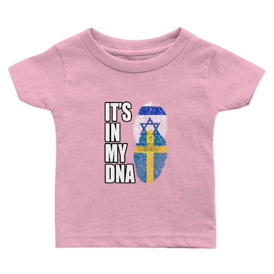 Israel And Swedish Mix Heritage DNA Flag Baby T Shirts