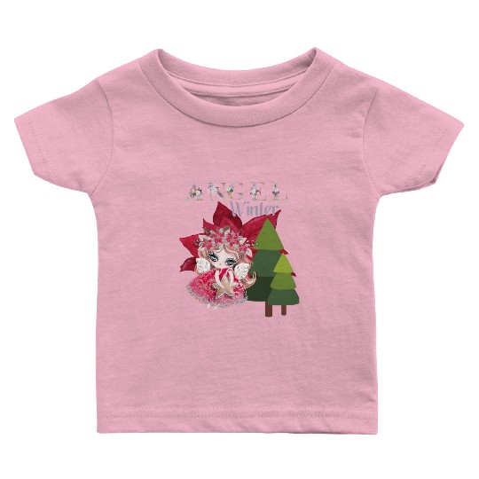 Winter Angel Christmas Tree Poinsettia Baby T Shirts