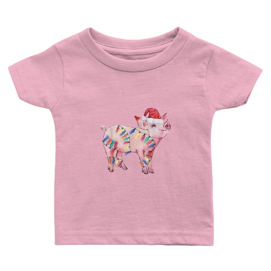 Santa Pig Christmas Lights Pig Lover Christmas Baby T Shirts