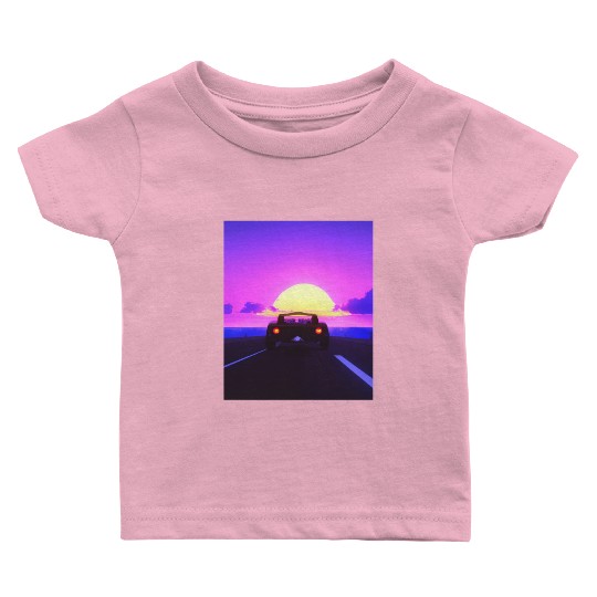Vaporwave Aesthetic Sports Car Beach Sunset Baby T Shirts