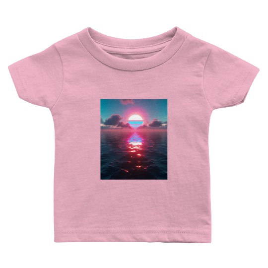 Vaporwave Aesthetic Sunset Above Reflecting Sea Baby T Shirts
