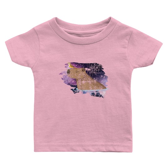 Distressed Capybara And Bird Nature Animal Rodent Baby T Shirts