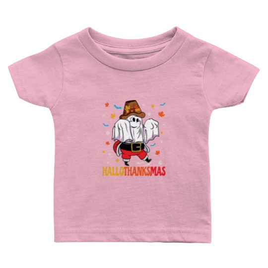 Happy Hallothanksmas Halloween Thanksgiving Santa Baby T Shirts