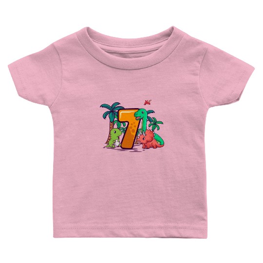 7th Birthday Trex Triceratops Dinosaur 7 Year Baby T Shirts