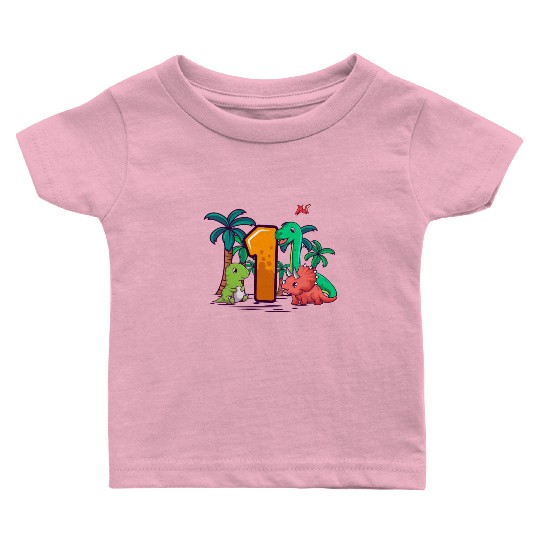 1st Birthday T-Rex Triceratops Dinosaur 1 Year Baby T Shirts