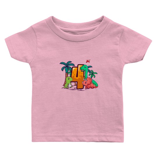 4th Birthday Trex Triceratops Dinosaur 4 Year Baby T Shirts