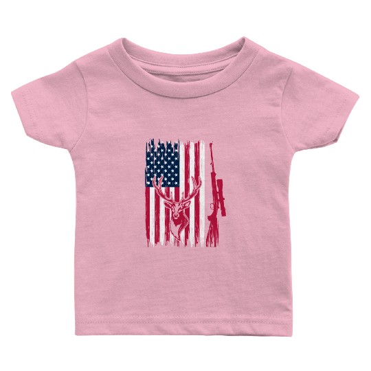 Deer Hunter American Flag Deer Head - Deer Hunting Baby T Shirts