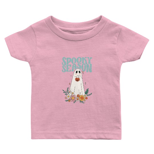 Funny Floral Ghost Halloween Spooky Season Baby T Shirts