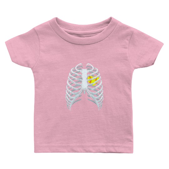 Funny Softbal Heart Skeleton Rib Cage Halloween Baby T Shirts