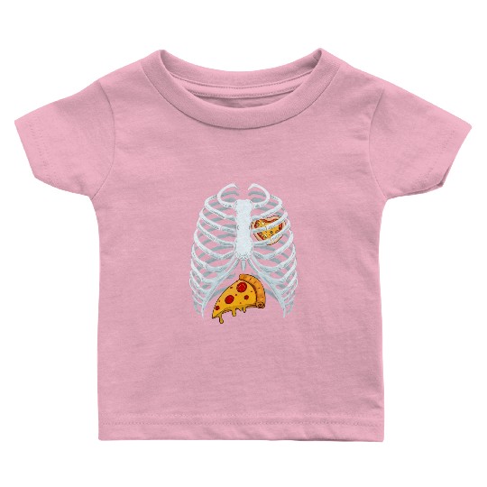 Funny PIzza Skeleton Rib Cage Halloween Costume Baby T Shirts