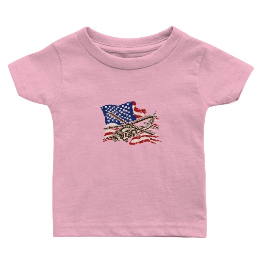 Helicopter with american flag background - chopper Baby T Shirts