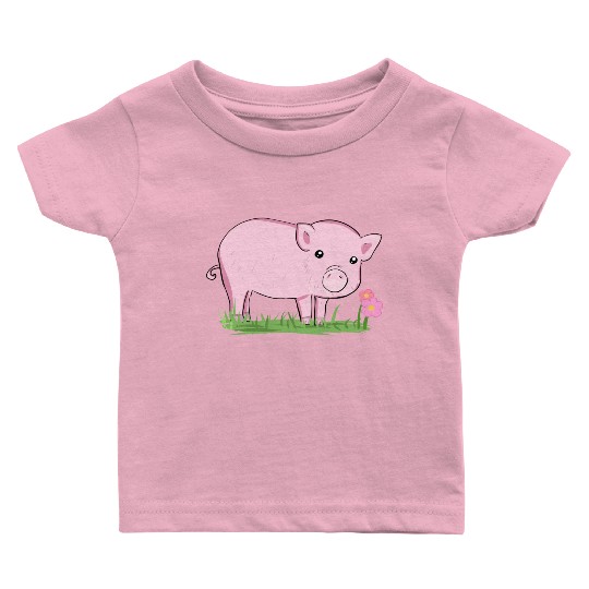 Pig Symbol Nature Animal Grass Flower Baby T Shirts