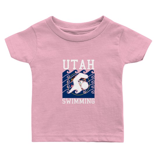 Utah Flag Swimming Team Swim Swimmer US State Baby T Shirts