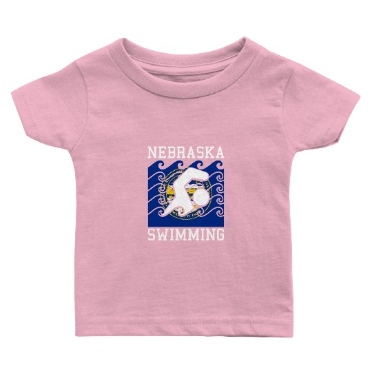 Nebraska Flag Swimming Team Swim Swimmer US State Baby T Shirts