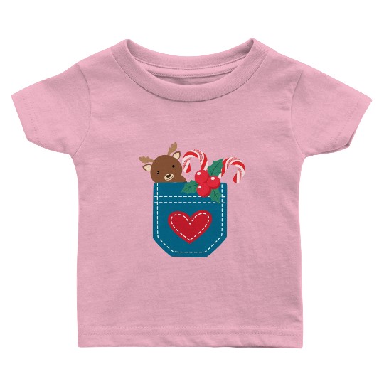 Christmas moose peppermint pocket Baby T Shirts