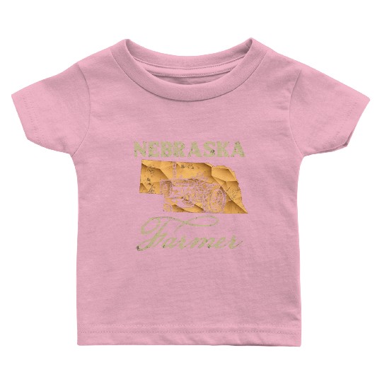 Nebraska Farmer Tractor Lover State Map Farming Lo Baby T Shirts