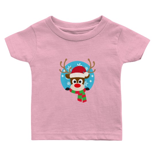 Cute Rudolph Red-Nosed Reindeer Christmas Design Baby T Shirts