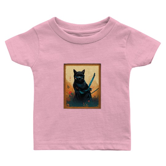 Black Cat Ninja Samurai Baby T Shirts