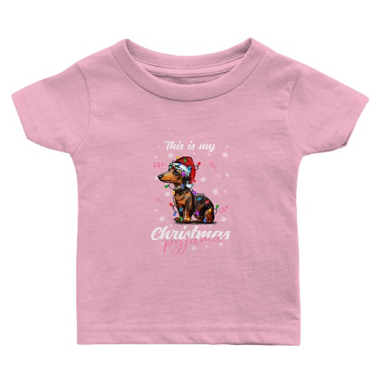 Winter Christmas Pyjama Dachshund Baby T Shirts
