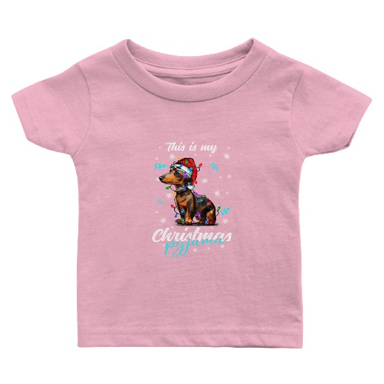 Winter Christmas Pyjama Dachshund Baby T Shirts
