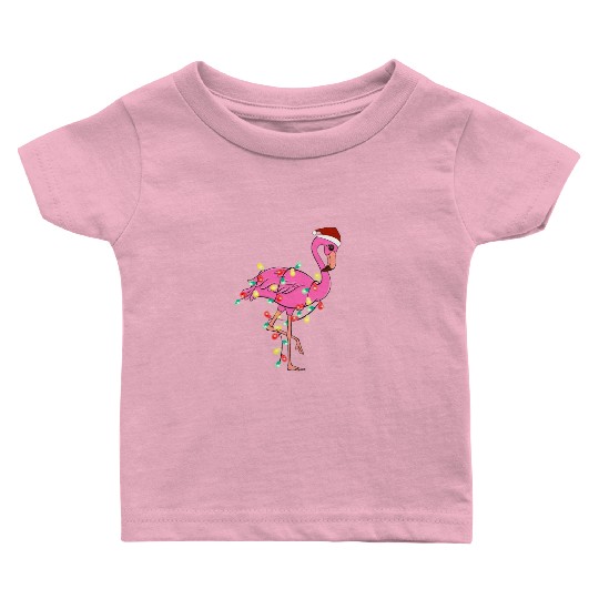 Christmas Animal Flamingo Fairy Lights Hat Baby T Shirts