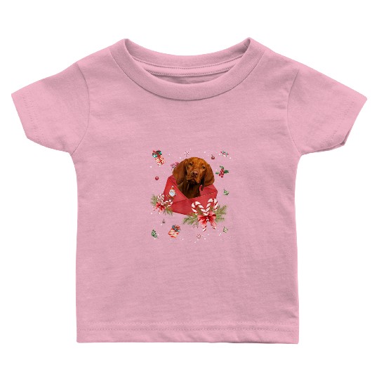 Vizsla Dog In Christmas Card Ornament Pajama Xmas Baby T Shirts