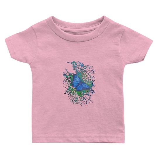 Royal blue monarch butterfly retro 70's animal Baby T Shirts