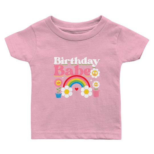 Pastel Daisy Rainbow Birthday Girl Baby T Shirts