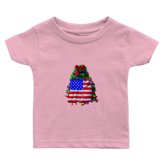 Patriotic Christmas US Flag Christmas Tree Baby T Shirts