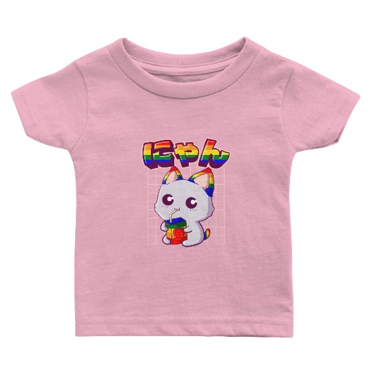 Gay Pride Kawaii Cat Strawberry Milk Rainbow Flag Baby T Shirts