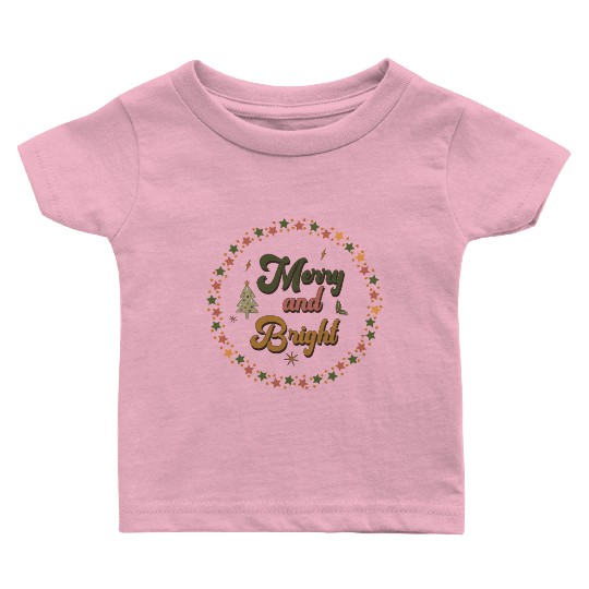 Merry And Bright Groovy Christmas Baby T Shirts