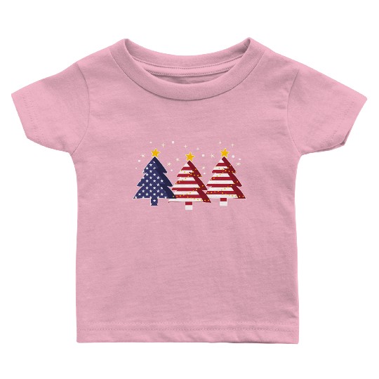 Christmas Tree American Flag Patriot Baby T Shirts