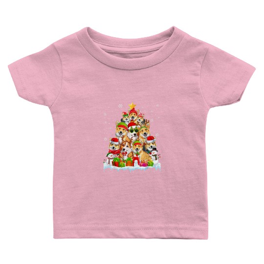 Cool Corgi Tree Christmas Lights Dog Lover Baby T Shirts