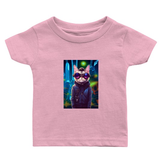 Techno Cat In Japan Neon City Baby T Shirts