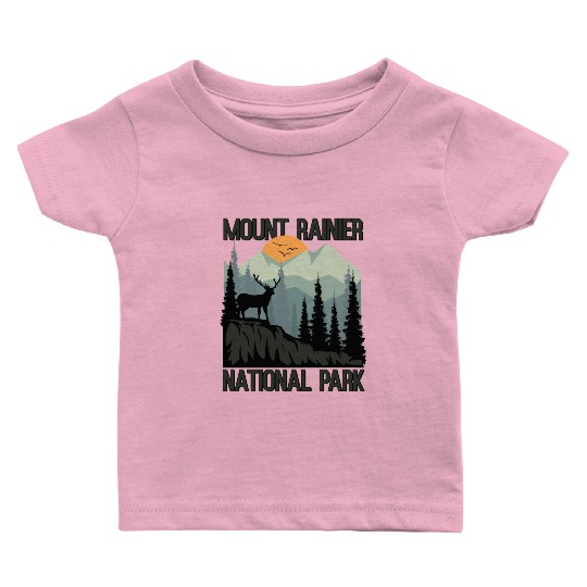 Mount Rainier National Park Mountains Deer Baby T Shirts