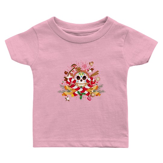 Gingerbread man Sugar Skull decor for Christmas Baby T Shirts