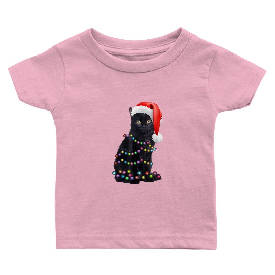 Black Cat Christmas Light Funny Cat Love Christmas Baby T Shirts
